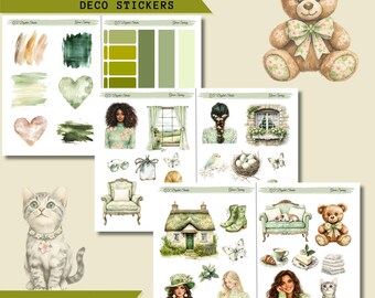 Green Spring – Deco Stickers,Printable Sticker Bundle
