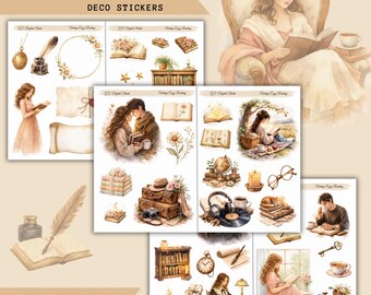Vintage Cozy Reading – Deco Stickers,Printable Sticker Bundle