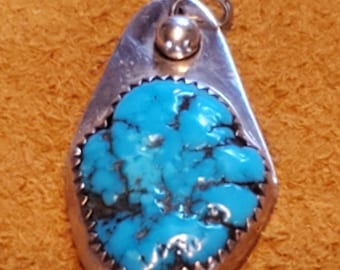 Sterling Silver and Turquoise Native American Design Pendant, aprox. 1.25" x .75"