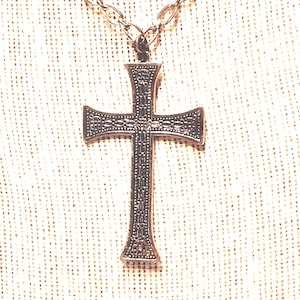 WEH Sterling Silver Pectoral Cross with Embossed Detailing on a 26 in cable design chain, cross is 2.25 in, over 2/3 oz Silver twt