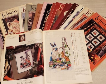 17 LEISURE ARTS Magazines, 1988, 1989, 1990, 1991, 1997, seasons, holidays, pictures, Cross Stitch, ornaments, clothing, quilting, crafts.