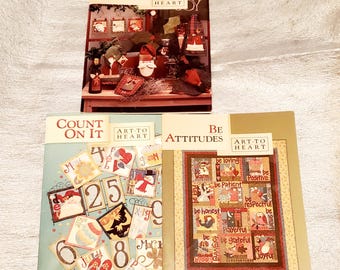 3 ART TO  HEART Books, Nancy Halvorsen, Be Attitudes, Easy Does It For Christmas, Count On It (Months, Alphabet & Birthday patterns)
