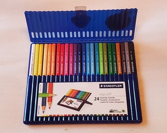 STAEDTLER ERGOSOFT Triangular Colored Pencils, set of 24 different colors, in stand-up case, made in Germany, NEW