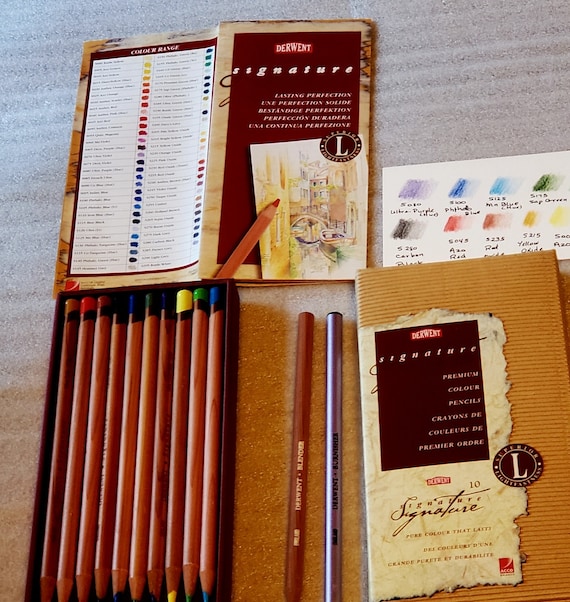 DERWENT SIGNATURE, New Boxed Set of 10 Colored Pencils Paperwork Plus I've  Additional Burnisher& Blender Pencils. Made in United Kingdom 