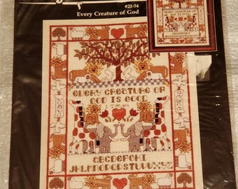 Janlynn counted cross stitch kit EVERY CREATURE Of GOD #21-54,  8 x 10", kit incl: 14 ct coton aida,  cotton floss, graph, instructions, New