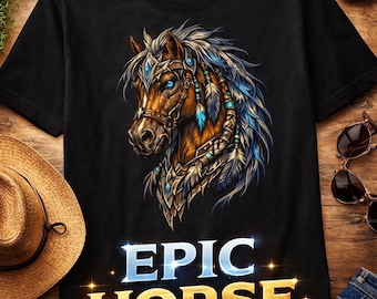 Pferdekopf T-Shirt – Fantasy Pferde Grafik Tee – Einzigartiges Western Style Shirt – Pferdeliebhaber Geschenk – Boho Pferdedesign