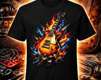 Rock Gitarre T-Shirt | E-Gitarren-Grafik-T-Shirt | Heavy-Metal-Stil Shirt | Gitarrist Geschenk | Rockmusik Bekleidung | Unisex Band Style Tee