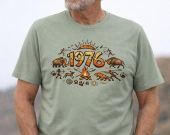 Primitive 1976 T-Shirt | Vintage Höhlen-Kunst-Shirt | Jahrgang 1976 Geschenk | 50er Geburtstag Shirt | Prähistorisches grafisches T-Shirt | Einzigartiges Retro Design