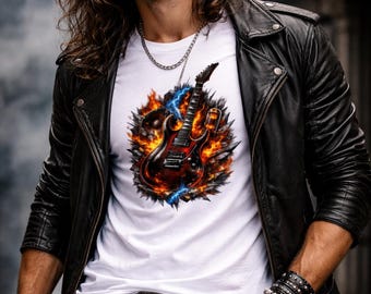 E-Gitarre T-Shirt, Rock Gitarre T-Shirt, Metal Gitarren Shirt, Gitarrist Geschenk, Musik Liebhaber Shirt, Heavy Rock Grafik Gitarrist Kleidung