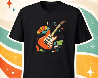 Mid Century Gitarren-T-Shirt, Retro Musik-T-Shirt, Vintage-Stil Gitarren-T-Shirt, Rockabilly Geschenk, Musik-Liebhaber-Grafik-T-Stück, 50er Jahre ästhetisches Hemd