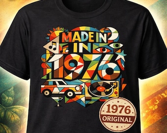Hergestellt Im Jahr 1976 T-Shirt | 1976 Geburtstagsgeschenk | 50er Geburtstag Shirt | Vintage 1976 Tee | Retro Kubismus Grafik T-Shirt | 1976 geboren Geschenkidee