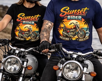 Sunset Rider Motorrad-T-Shirt: Surf die Welle Jage die Sonne
