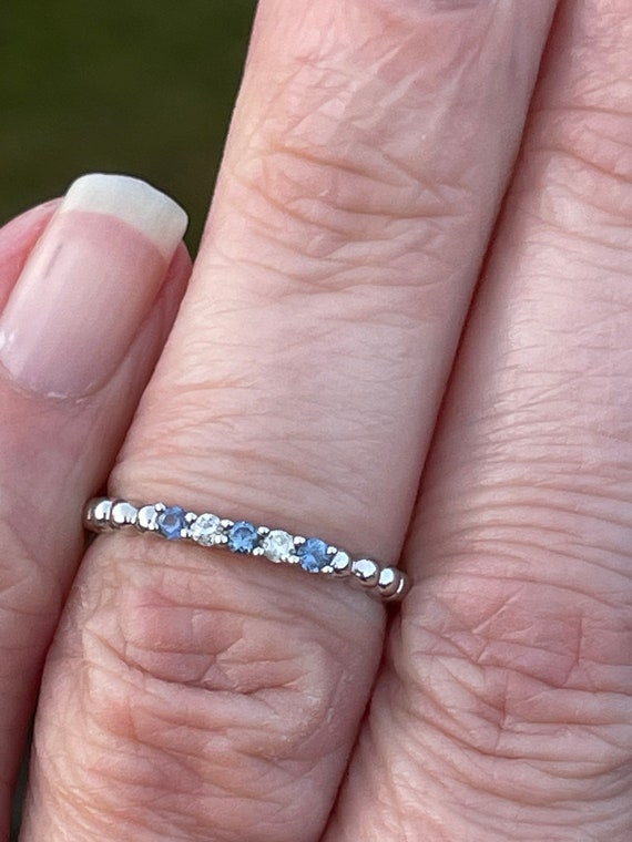 white gold ring set with a diamond and Natural Sa… - image 2