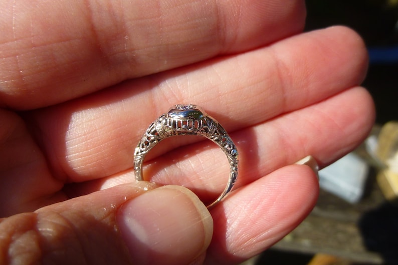 Filigree Engagement Ring One of a kind 14KT White gold filigree with a diamond Engagement Ring