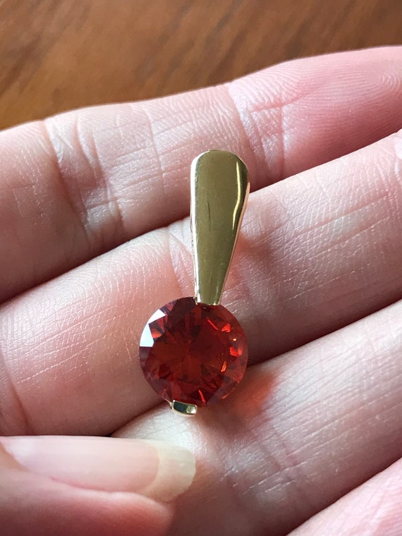 Large ORANGE CZ in yellow Gold pendent