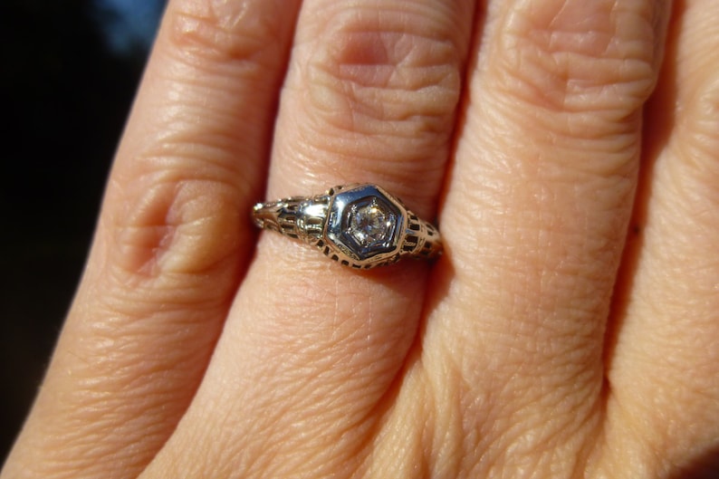 Filigree Engagement Ring One of a kind 14KT White gold filigree with a diamond Engagement Ring