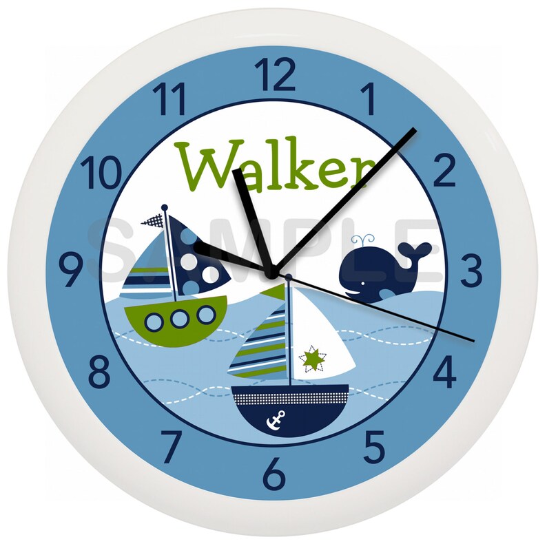 Nautical Sailboat Whale Personalized Nursery Wall Clock Boys Etsy