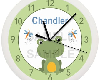 Frog Froggy Dragonfly Pond Personalized Nursery Wall Clock