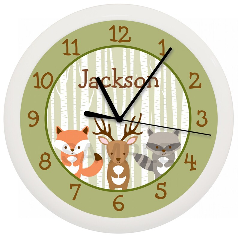 Woodland Forest Animal Nursery Wall Clock Personalized 10 Inch Etsy