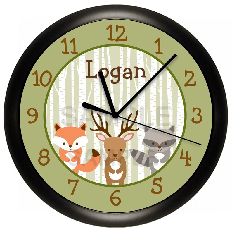 Woodland Forest Animal Nursery Wall Clock Personalized 10 Inch Etsy