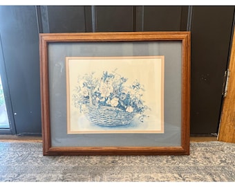 Vintage Floral Watercolor Print Roses Oak Framed Art Signed Jodi Jensen 23x19