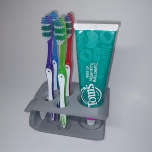 Toothbrush & Toothpaste Holder | Family Bathroom Organizer | Stand for 4 Toothbrushes