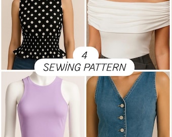 4× Women Blouse Patterns – Digital Sewing Pattern Pack – Easy Printable Patterns-PDF Sewing Patterns – Instant Download – DIY Fashion-