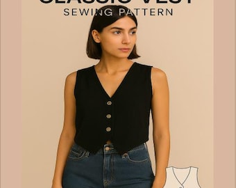 Women Vest Sewing Pattern PDF – Classic Tailored Waistcoat Pattern, Digital Printable Pattern, Sizes S–XL