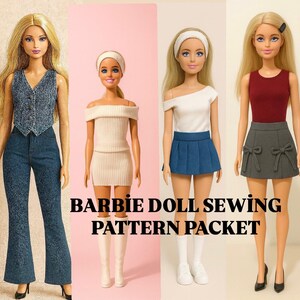 Barbie Doll Outfit Sewing Patterns PDF Skirt and Top |Doll Clothes /Dowland/Doll Fashion/Barbie doll Gardrobe/Miniature dress/Easy Beginner