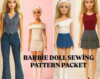 Barbie Doll Outfit Sewing Patterns PDF Skirt and Top |Doll Clothes /Dowland/Doll Fashion/Barbie doll Gardrobe/Miniature dress/Easy Beginner