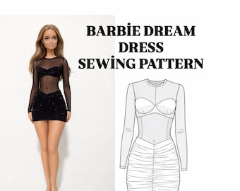 Modern Barbie Mini Dress Sewing Pattern | Transparent Top Doll Clothes | PDF File
