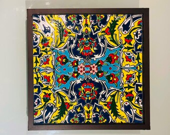 Handmade Persian Tile Serving Tray, Colourful Ceramic Tea Tray, Middle Eastern Home Decor