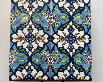 Persian Serving Tray, Ceramic Tile Tray, Mosaic Tile Tray, Metal Handle Serving Tray, Hand-painted Decorative Tray, Kitchen Counter Tray