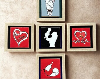 Handmade Ceramic Tile Wall Art Set, Love and Motherhood Decor, Mother and Baby Silhouette, Mother & Child Wall Art