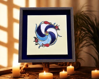 Tile Wall Art,  Hand-Painted Whirling Dervish Ceramic Tile Art, Framed Sufi Wall Décor, Rumi-inspired Gift, Custom Spiritual Artwork