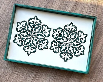 Handmade Ceramic Tray, Tray with Ceramic Tile, Persian Design Tile Tray, Decorative Serving Tray, Painted Ceramic Tray, Mother’s Day Gift