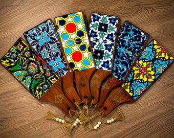 Hand-Painted Ceramic Tile Cheese Board/ Persian Charcuterie Board/ Handmade Wooden Serving Board / 6Unique Tile Designs