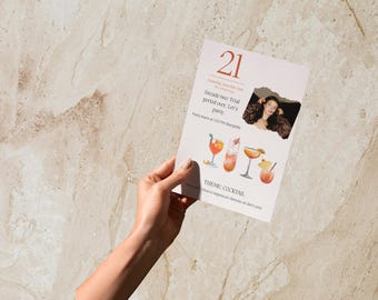Sjabloon uitnodiging 21e verjaardagsfeestje | Bewerkbaar in canvas | Direct downloaden | Digitale uitnodiging | Afdrukbare uitnodiging |