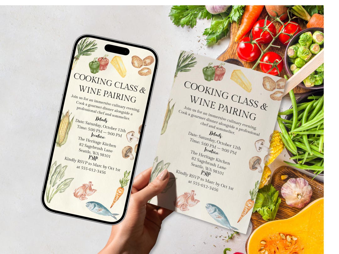 Rustic Kitchen Workshop Invitation, Digital & Printable Culinary Event ...