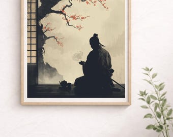 Lámina artística de la ceremonia del té samurái japonesa - Decoración de pared zen - Descarga digital