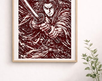 Crimson Resolve – Japanese Samurai Digital Art, Japan Warrior Illustration
