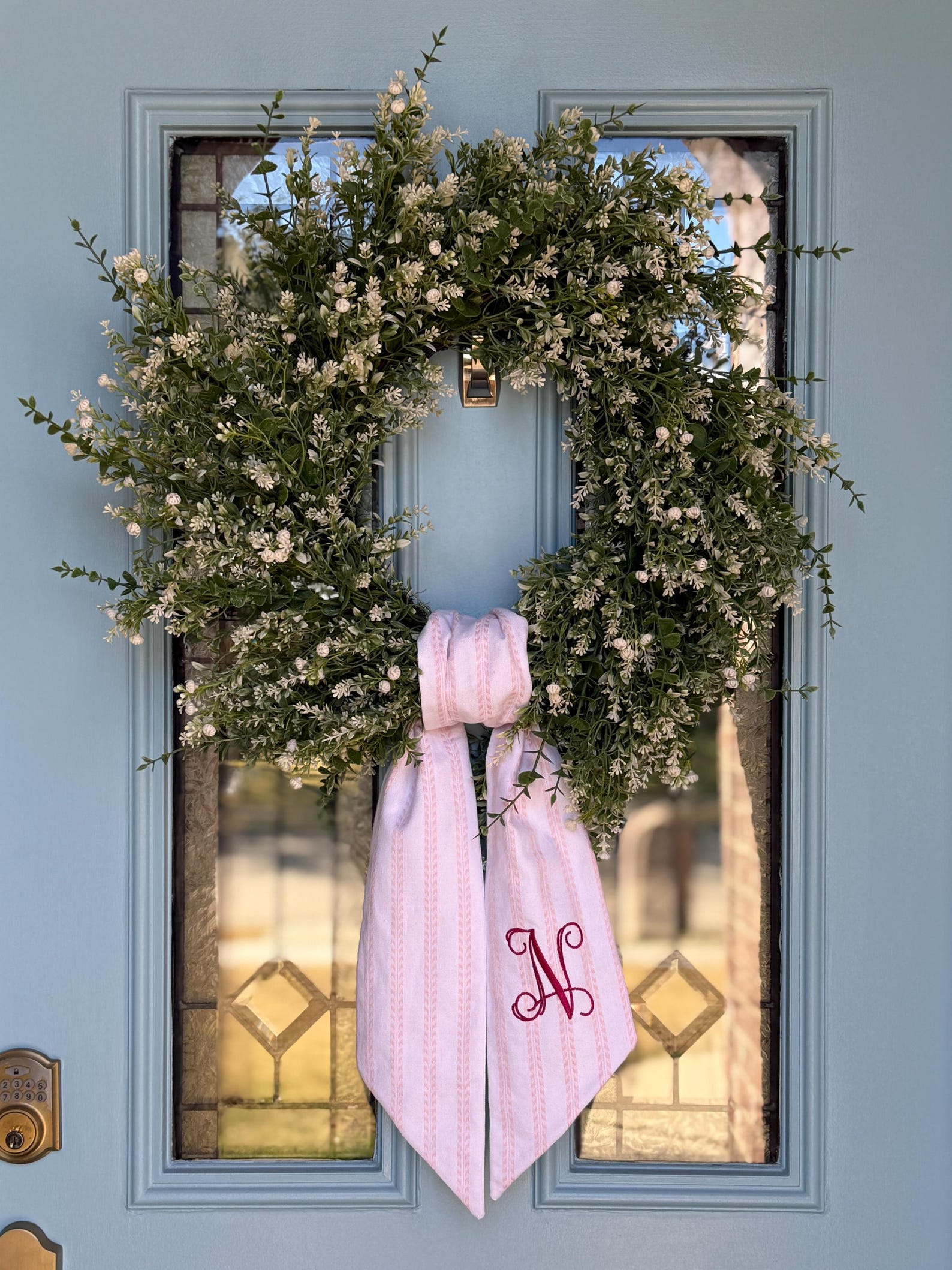 Valentine Wreath Sash - Handmade Personalized Sash for Spring - Custom Holiday Monogram Decor - Monogram only-1 side, Pink