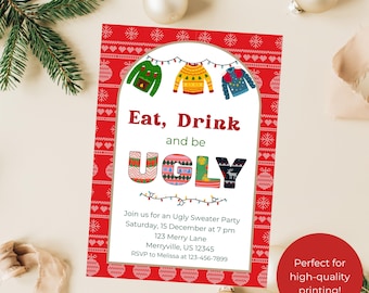 Editable Ugly Sweater Party Invitation, Festive Christmas (Digital Download)