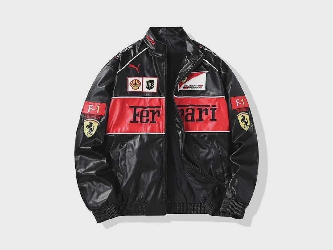Chaqueta de cuero vintage de Ferrari para carreras – Cortavientos negro
