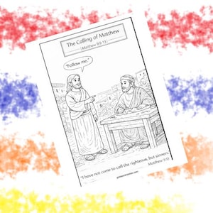 L'appel de Matthieu Bible à colorier (Matthieu 9: 9-13)