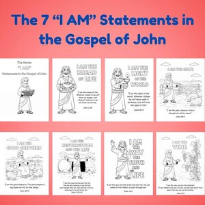 De zeven 'I AM'-verklaringen in het Evangelie van Johannes Bijbel kleurplaten (8 in totaal)