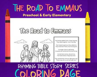 Road to Emmaus Coloring Page | Rhyming Story Activity | Luke 24:13-35 | preschool - 1st grade