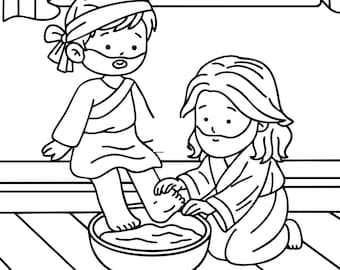 Jesus Washes the Disciples' Feet | Bible Coloring Page | Holy Week Activity | Kid's Easter