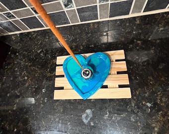 Blue Heart w/ Eye Incense Holder