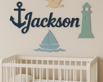 Personalized Nautical Baby Name Sign, 3D Wooden Nursery Decor